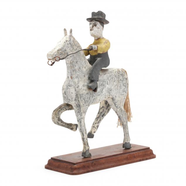 FOLK ART CARVED HORSE AND RIDER 