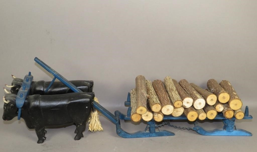 FOLK ART CARVED PAIR OF OXEN &