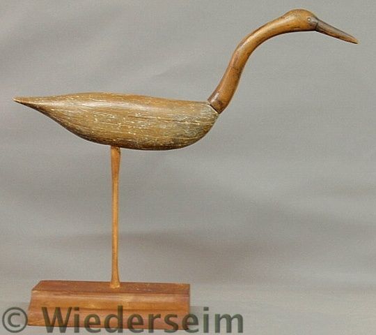Folk art carved pine blue heron
