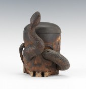 Folk Art Carved Skull and Snak