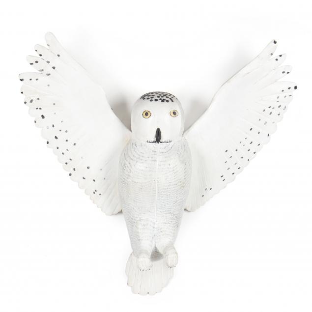 FOLK ART CARVED SNOWY OWL, SIGNED