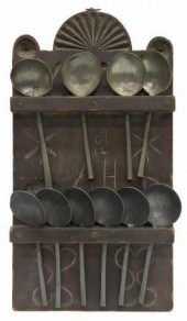 FOLK ART CARVED SPOON RACK & P
