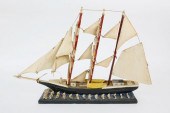 FOLK ART CARVED WOOD 3-MAST SA
