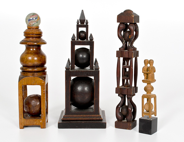 Folk Art Carved Wood Ball in Cage
