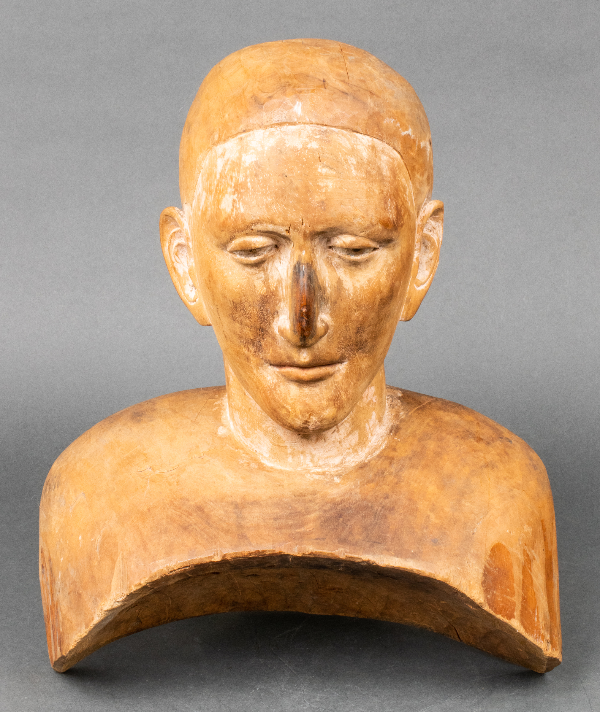 FOLK ART CARVED WOOD BUST OF A