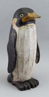 FOLK ART CARVED WOODEN PENGUIN
