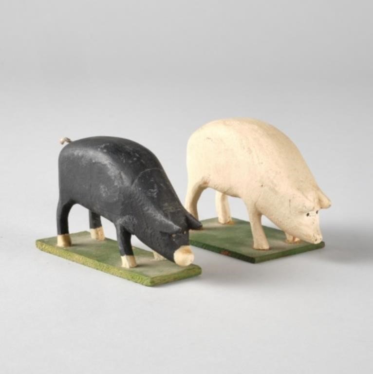 FOLK ART CARVINGS OF PIGSTwo folk