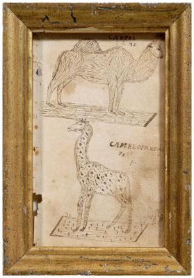 Folk art drawing, camel, eagle: