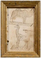 Folk art drawing, camel, eagle