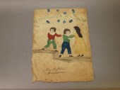 FOLK ART FRAKTUR TYPE WATERCOL
