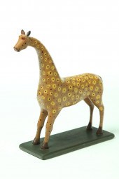 FOLK ART GIRAFFE CARVING.  Ame