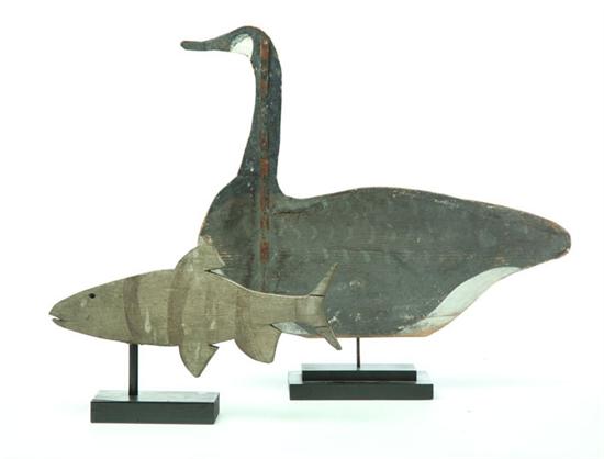 FOLK ART GOOSE AND FISH.  American