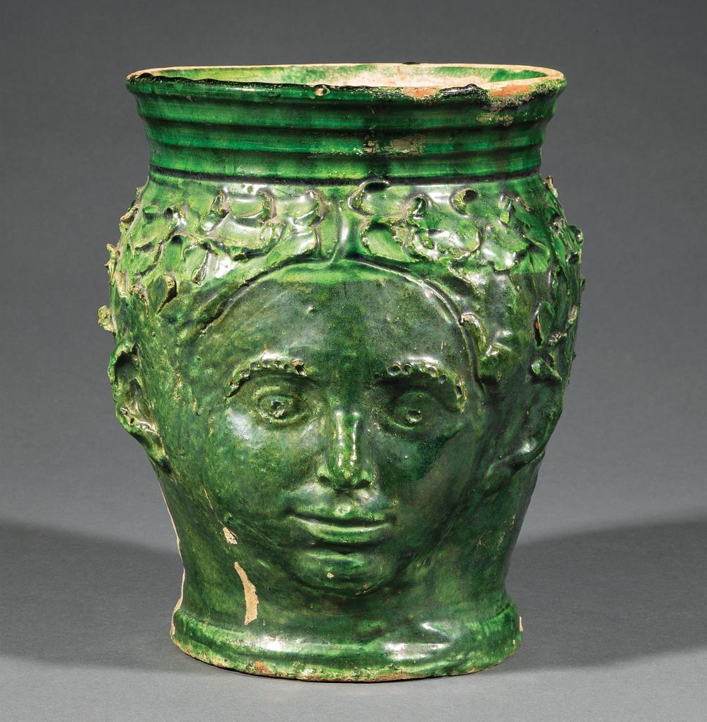 FOLK ART GREEN GLAZED POTTERY