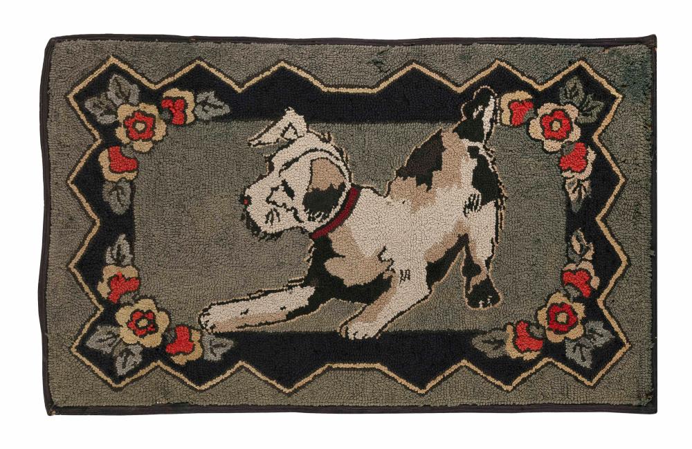 FOLK ART HOOKED RUG DEPICTING A