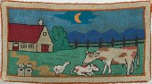 Folk Art Hooked Rug of Farm Sc