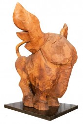 FOLK ART LARGE CARVED WOOD ELE