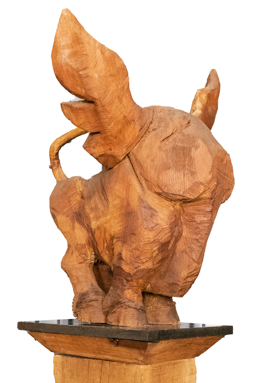 FOLK ART LARGE CARVED WOOD ELEPHANT