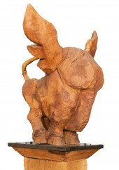 FOLK ART LARGE CARVED WOOD ELE