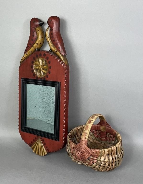 FOLK ART MIRROR & BASKET CA. LATE