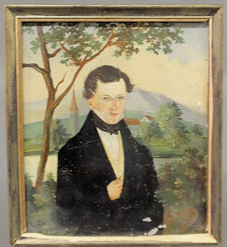 Folk art oil on tin portrait of a