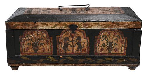 FOLK ART PAINT DECORATED LIFT TOP