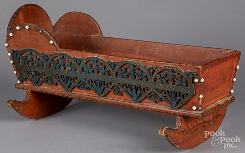 FOLK ART PAINTED DOLL CRADLE,