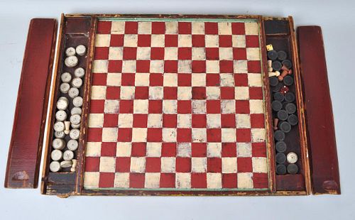 FOLK ART PAINTED GAME BOARD, CHIP