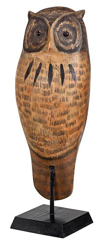 FOLK ART PAINTED HORNED OWL20th