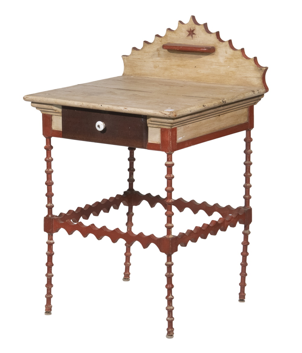 FOLK ART PAINTED SPOOL TABLE FROM