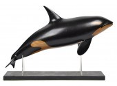 FOLK ART PAINTED WOODEN ORCA.