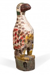 FOLK ART PAINTED WOODEN PARROT