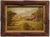 Folk art painting, farmhouse w