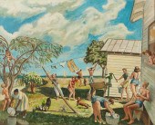 FOLK ART PAINTING LAUNDRY SCEN
