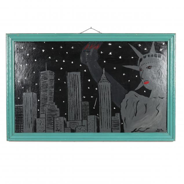 FOLK ART PAINTING OF NEW YORK AT