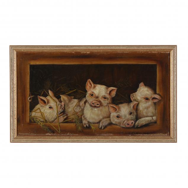 FOLK ART PAINTING OF PIGLETS,