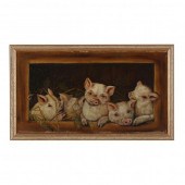 FOLK ART PAINTING OF PIGLETS,