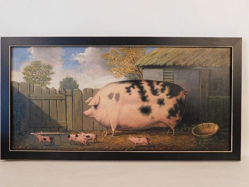 FOLK ART PAINTING OF PIGSVintage