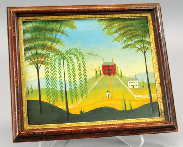 FOLK ART PAINTING ON BOARD Boston