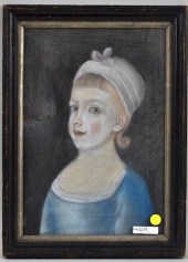 FOLK ART PASTEL OF YOUNG GIRL