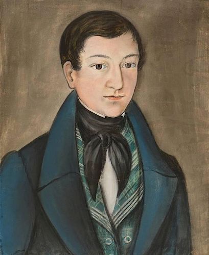 FOLK ART PASTEL PORTRAIT OF A