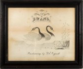 FOLK ART PEN DRAWING "THE SWAN