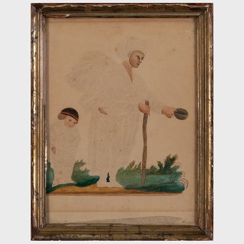 FOLK ART PINPRICK AND WATERCOLOR OF
