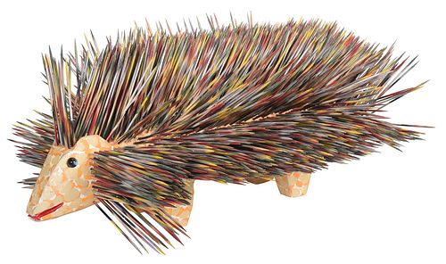 FOLK ART PORCUPINE PAINTED WOOD