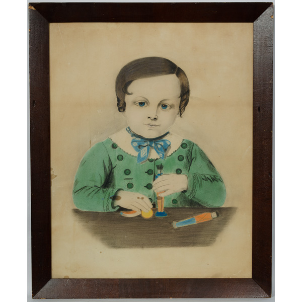 Folk Art Portrait of Boy with Toy