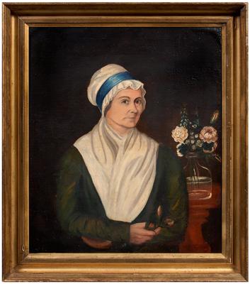 Folk art portrait, woman in white