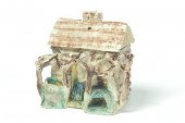 FOLK ART POTTERY LOG CABIN.  P