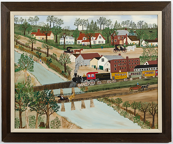 Folk Art Railroad Scene by Tella