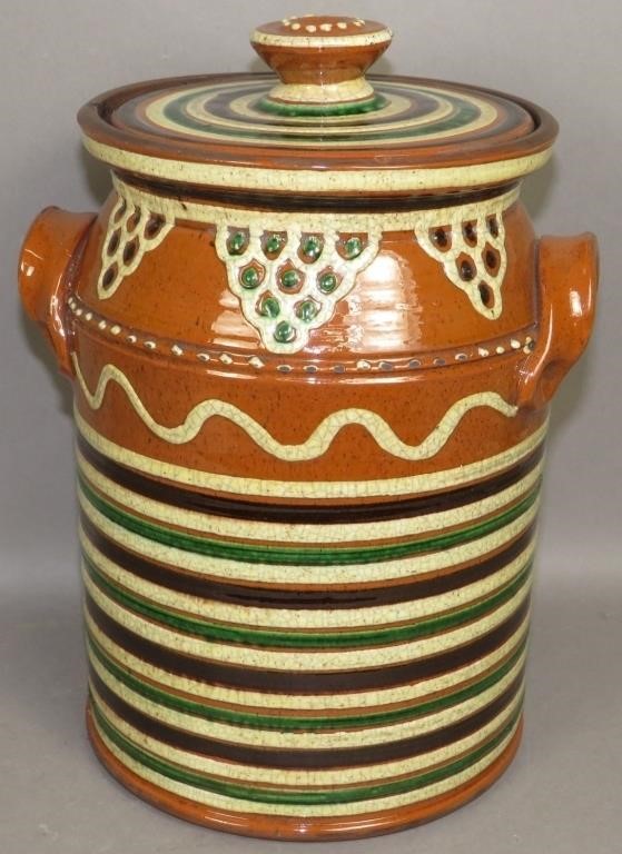 FOLK ART REDWARE SLIP DECORATED