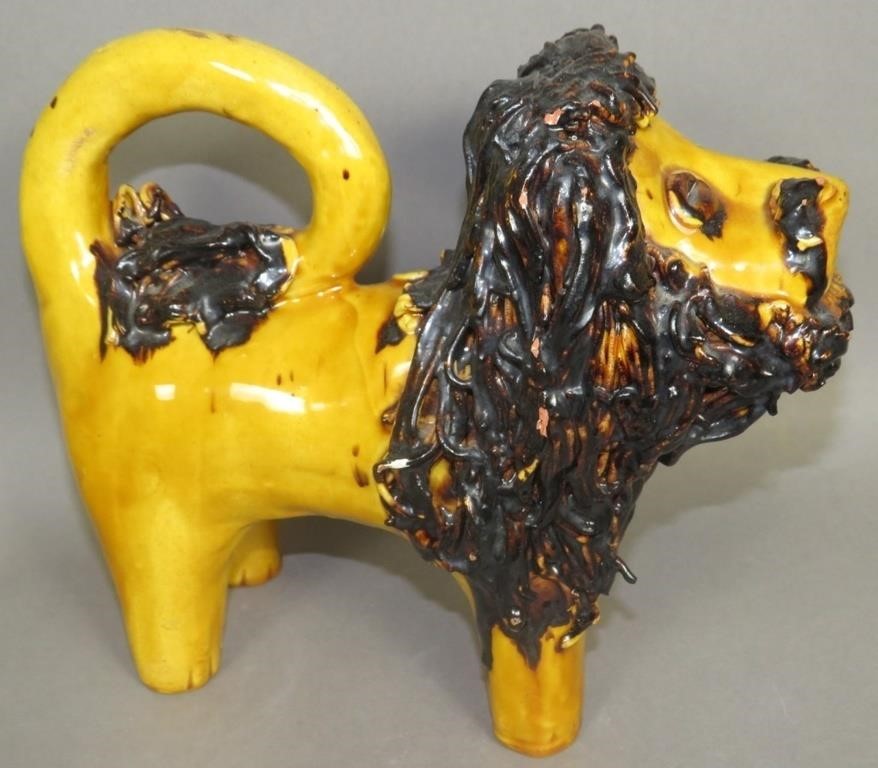 FOLK ART REDWARE STANDING LION BY