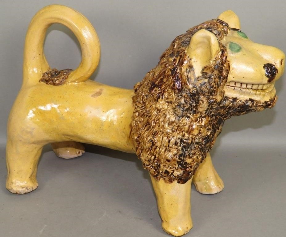 FOLK ART REDWARE STANDING LION